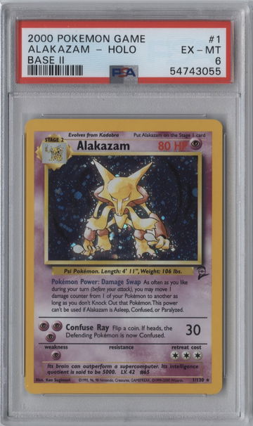 2000 Pokemon Alakazam Holo - 1/130 - Base 2 - Freshly Graded - EX-MT PSA 6