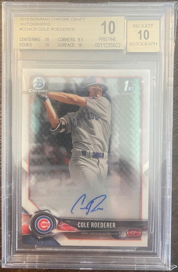2018 Bowman Draft Cole Roederer auto BGS 10/10