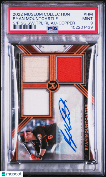 2022 Topps Single-Player Signature Relic Autographs Ryan Mountcastle #RM SG. SW. TPL. RL. Au Copper PSA 9