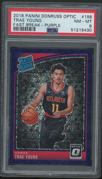 Trae Young Donruss Optic Fast Break Purple /95 PSA 8 RC Rookie 2018