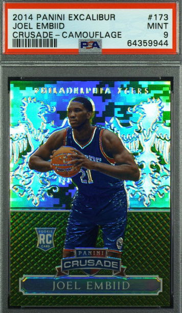 2014-15 PANINI EXCALIBUR JOEL EMBIID CRUSADE CAMOUFLAGE #173 RC PSA 9 MINT Pop 8