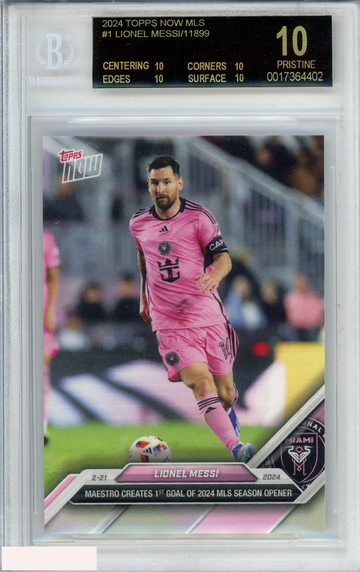 2024 TOPPS NOW MLS LIONEL MESSI #1 INTER MIAMI ONE OF 11899 BGS 10 BLACK LABEL