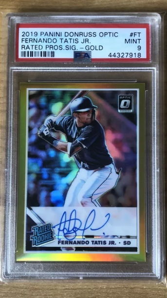 Rare 2019 Panini Donruss Optic Gold Prizm /10 Fernando Tatis Jr. RC Auto PSA 9 Mint Pop 2!!