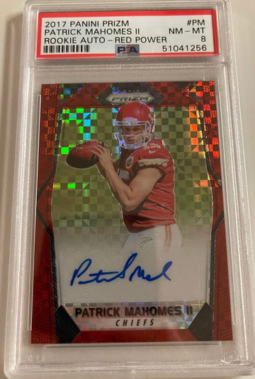 Patrick Mahomes 2017 Prizm Red Power Auto PSA 8