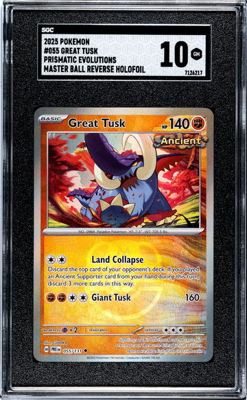 2025 Pokemon Prismatic Evolutions Master Ball Rev Holo Great Tusk #055 SGC 10