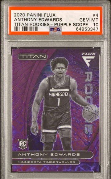 2020-21 Panini Flux Anthony Edwards Titan Purple Scope Prizm RC #4 PSA 10 GEM MINT /38