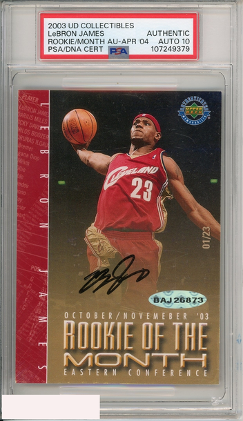 2003 UD COLLECTIBLES LEBRON JAMES ROOKIE OF THE MONTH PSA AUTO 10