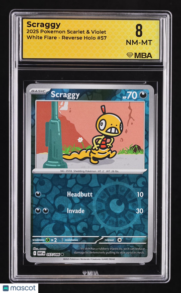 2025 Pokemon Scarlet & Violet White Flare Scraggy Reverse Holo MBA 8 #57