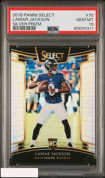 2018 PANINI SELECT LAMAR JACKSON #70 SILVER PRIZM ROOKIE RC PSA 10 GEM MT