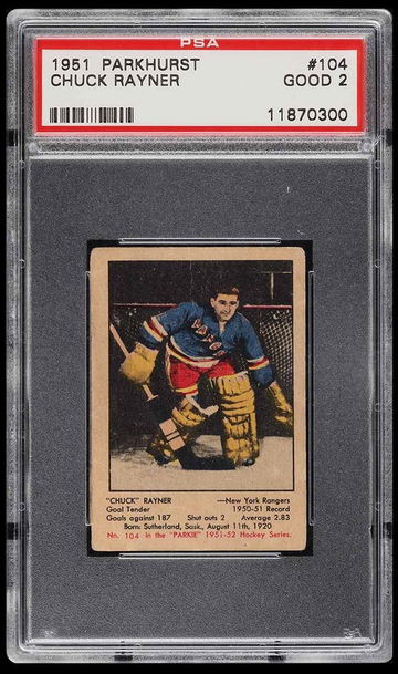 1951 Parkhurst Chuck Rayner RC ROOKIE #104 PSA 2 GD Hall of Fame HOF