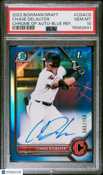 2022 Bowman Draft Chrome Draft Pick Autographs Chase Delauter #CDACD BLUE REF. PSA 10