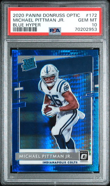 MICHAEL PITTMAN JR. 2020 PANINI DONRUSS OPTIC #172 PSA 10 BLUE HYPER