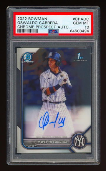 2022 Bowman Chrome OSWALDO CABRERA Auto RC PSA 10 Yankees Rookie Autograph CPAOC
