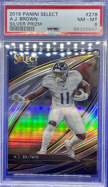 2019 Panini Select Football AJ Brown Field Silver Prizm Titans RC SP PSA 8 NM-MT