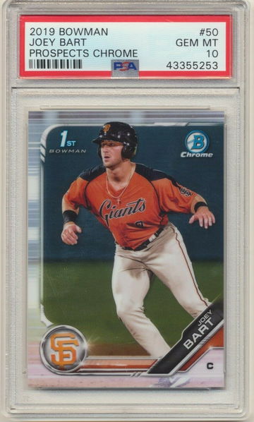 PSA 10 GEM MINT! JOEY BART 2019 BOWMAN CHROME PROSPECTS ROOKIE CARD #50 GIANTS
