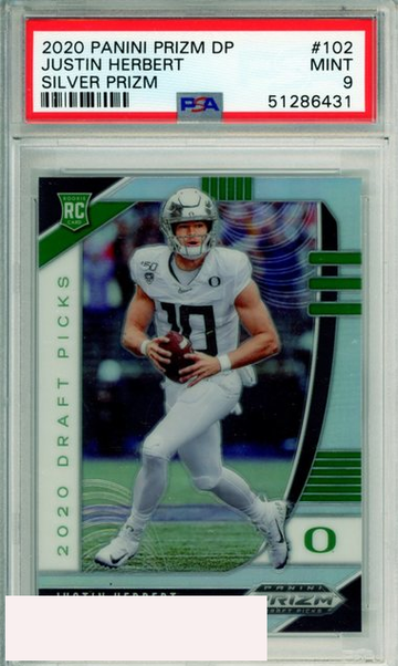 2020 PANINI PRIZM DRAFT PICKS JUSTIN HERBERT #102 SILVER ROOKIE PRIZM PSA 9 MINT
