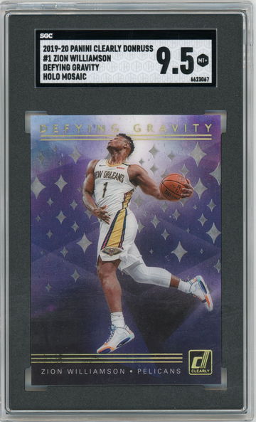 2019-20 Panini Clearly Donruss #1 Zion Williamson Defying Gravity Gold Holo Mosaic RC SGC 9.5 MINT+