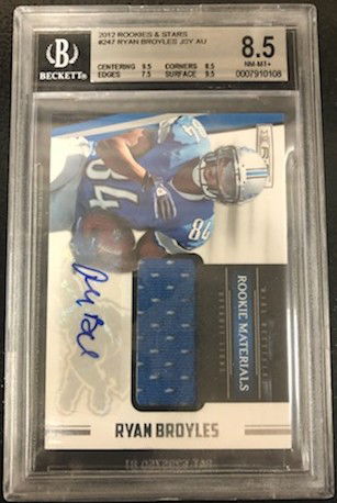 2012 Rookies & Stars Ryan Broyles Rookie Materials Jersey Auto Insert  BGS 8.5