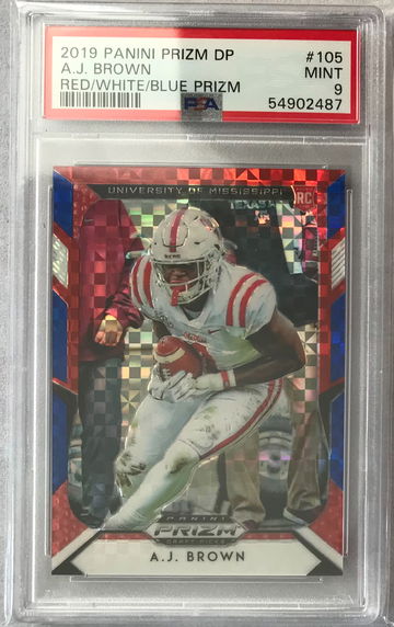 AJ Brown 2019 Panini Prizm Draft Red/White/Blue Prizm Rookie #105 PSA 9 Mint #65/99