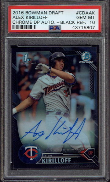 Alex Kirilloff 2016 Bowman Chrome Black Refractor Auto Autograph 12/75 PSA 10