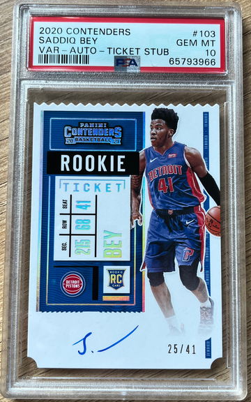 2020 Contenders Ticket Stub variation auto Saddiq Bey /41 PSA 10 