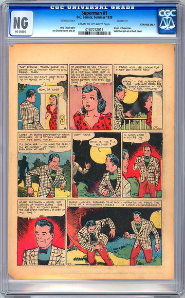 SUPERMAN #1 CGC 0.0 -NG- 26TH PAGE ONLY *ORIG 1ST PRINT ISSUE SUPERMAN #1* 1939