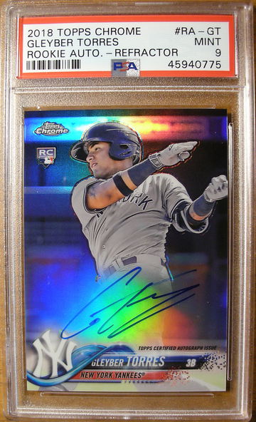 Gleyber Torres 2018 Topps Chrome Refractor Auto /499 PSA 9