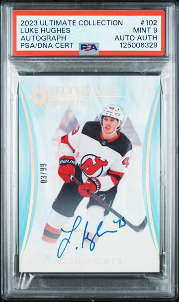 2023 Upper Deck Ultimate Collection Autograph Luke Hughes #102 /99 PSA 9