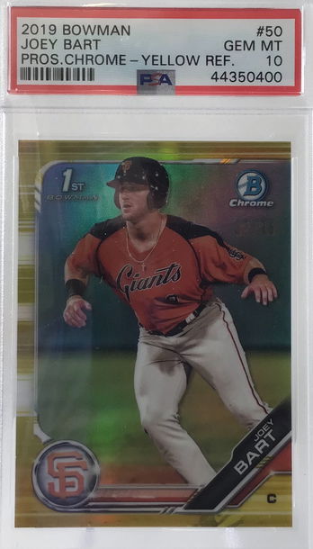 2019 Bowman Joey Bart Yellow Refractor PSA 10-Gem Mint