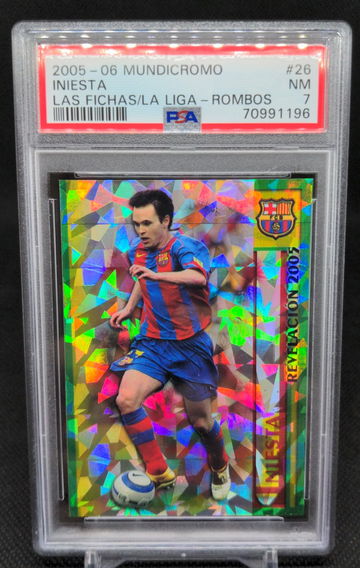 2005 Mundicromo Fichas Cracked Ice Diamond Refractor #26 Andres Iniesta PSA 7