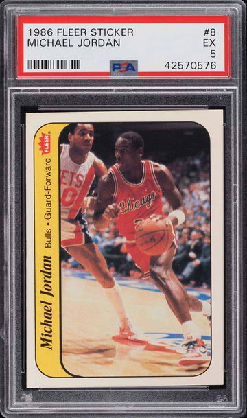 1986 FLEER STICKER MICHAEL JORDAN ROOKIE RC #8 PSA 5 EX
