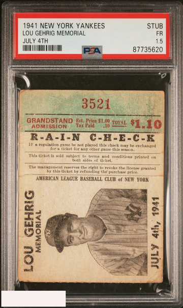 1941 NEW YORK YANKEES LOU GEHRIG MEMORIAL STUB YANKEE STADIUM BRONX NY PSA 1.5