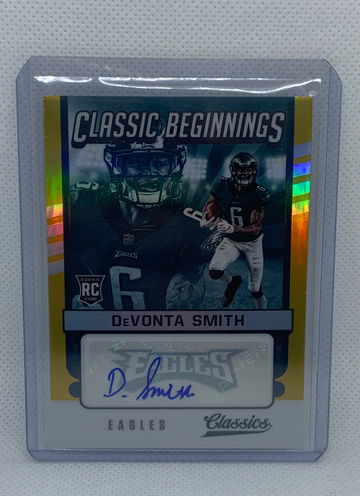 DeVonta Smith 2021 Classics, Classic Beginnings Gold /7 Auto Jersey Number