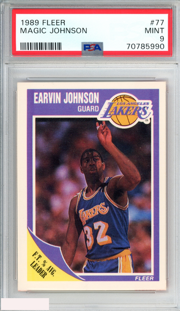 1989 FLEER MAGIC JOHNSON #77 LOS ANGELES LAKERS HOF PSA 9 MINT