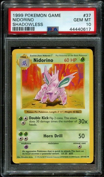1999 Pokemon Game #37 Nidorino PSA 10 GEM MINT [SHADOWLESS]