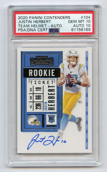 JUSTIN HERBERT 2020 Contenders Rookie Ticket Auto Autograph #104 PSA 10