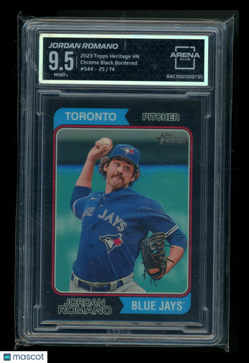 2023 Topps Heritage Chrome Black Bordered Jordan Romano #544 /74 Arena Club 9.5