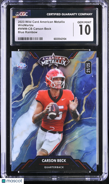 2023 Wild Card American Metallix Carson Beck #WMM-CB Blue Rainbow WildMarble Promo CGC 10
