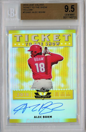 2018 Leaf Valiant Ticket To The Show Yellow Autograph /10 Alec Bohm BGS 9.5 w 10 Auto Pop 3!!!