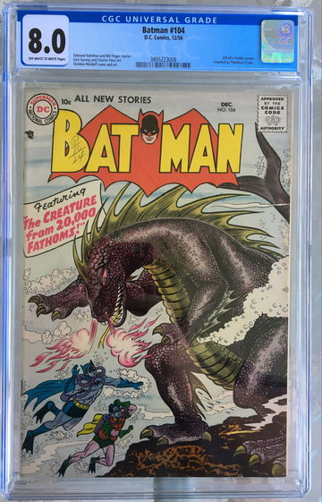 Batman #104 (1956) CGC 8.0 -- O/w to white pages; Sheldon Moldoff monster cover