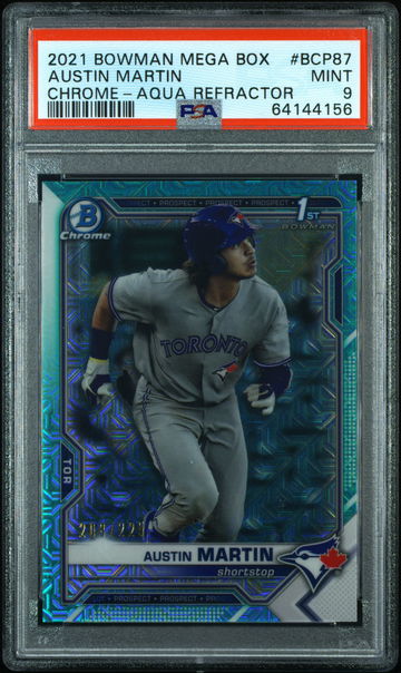 💎👻 2021 Bowman Chrome Mega Box Austin Martin 🟢 Aqua Refractor /225 PSA 9 🚨🔥