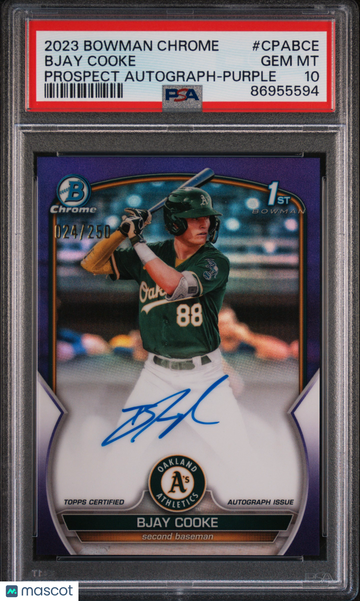 2023 Bowman Chrome Prospect Autographs Bjay Cooke #CPABCE Purple Ref /250 PSA 10