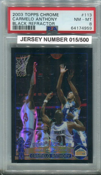 2003-04 Topps Chrome Carmelo Anthony Black Refractor RC Rookie Card #d 015/500 PSA 8