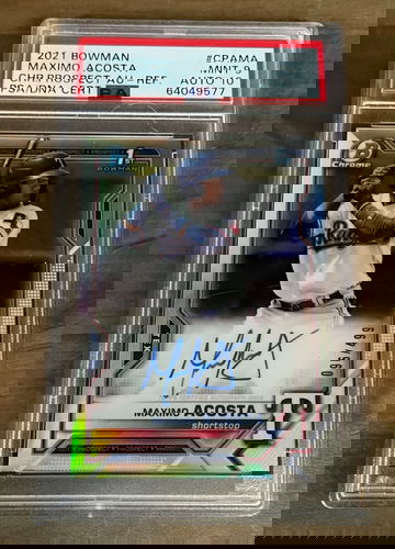2021 BOWMAN CHROME REFRACTOR MAXIMO ACOSTA ROOKIE AUTO /499 #CPA-MA PSA 9