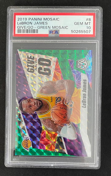 2019 Panini Mosaic Lebron James Give and Go Green 8 PSA 10
