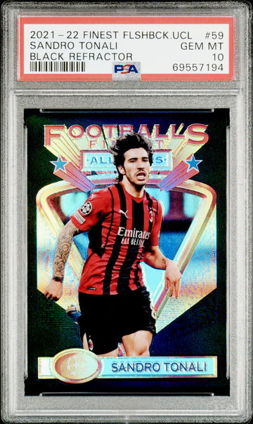 2022 Topps Finest Flashbacks UCL #59 Sandro Tonali Black Refractor #11/25 PSA 10