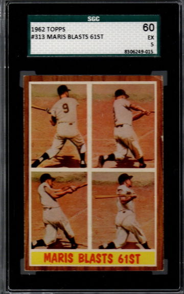 1962 Topps #313 Maris Blasts 61st - SGC 5 EX