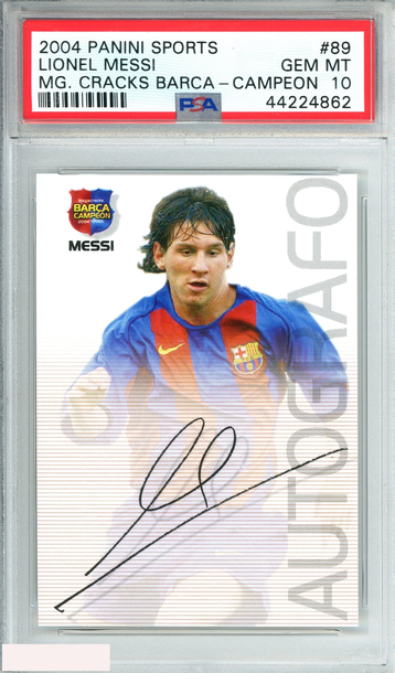 2004-05 PANINI LIONEL MESSI #89 MEGA CRACKS BARCA-CAMPEON RC PSA 10 GEM MT