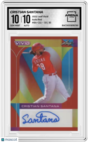 2022 Leaf Vivid Cristian Santana #BA-CS1 Red /35 Auto Arena Club 10 Auto 10