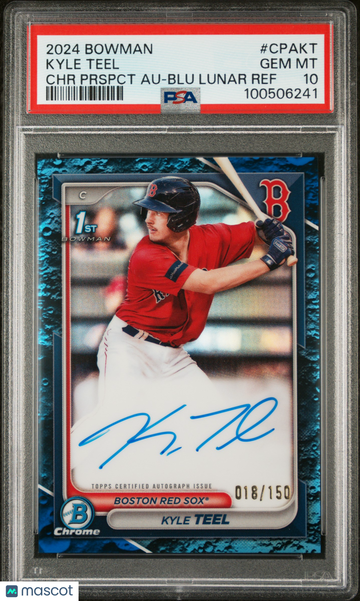 2024 Bowman Chrome Prospect Autographs Kyle Teel #CPAKT Prspct Blu Lunar Ref /150 PSA 10